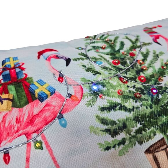 Holiday Christmas Flamingo throw Pillow With LED Lights Christmas Decor 20"x12" - Picture 8 of 8